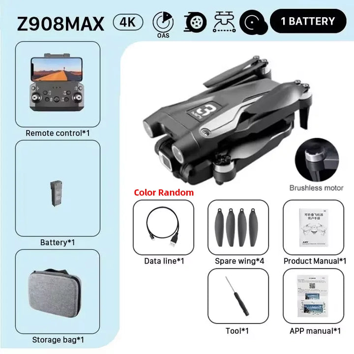 MINI Z908Pro Max Drone – 4K UHD Camera, Brushless Motor, WiFi FPV, Obstacle Avoidance, Folding RC Quadcopter for Beginners & Intermediates