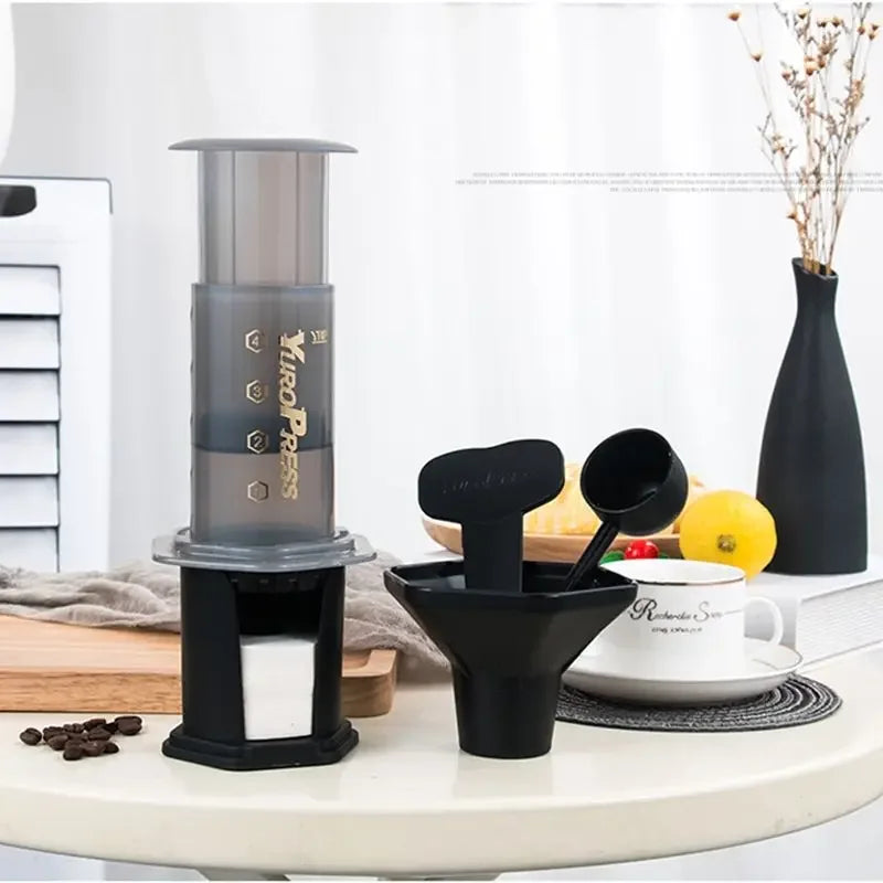 Portable Yuropress French Press – Compact Barista Espresso Coffee Maker with Reusable Filter – Ideal for Travel, Office, and Home Brewing