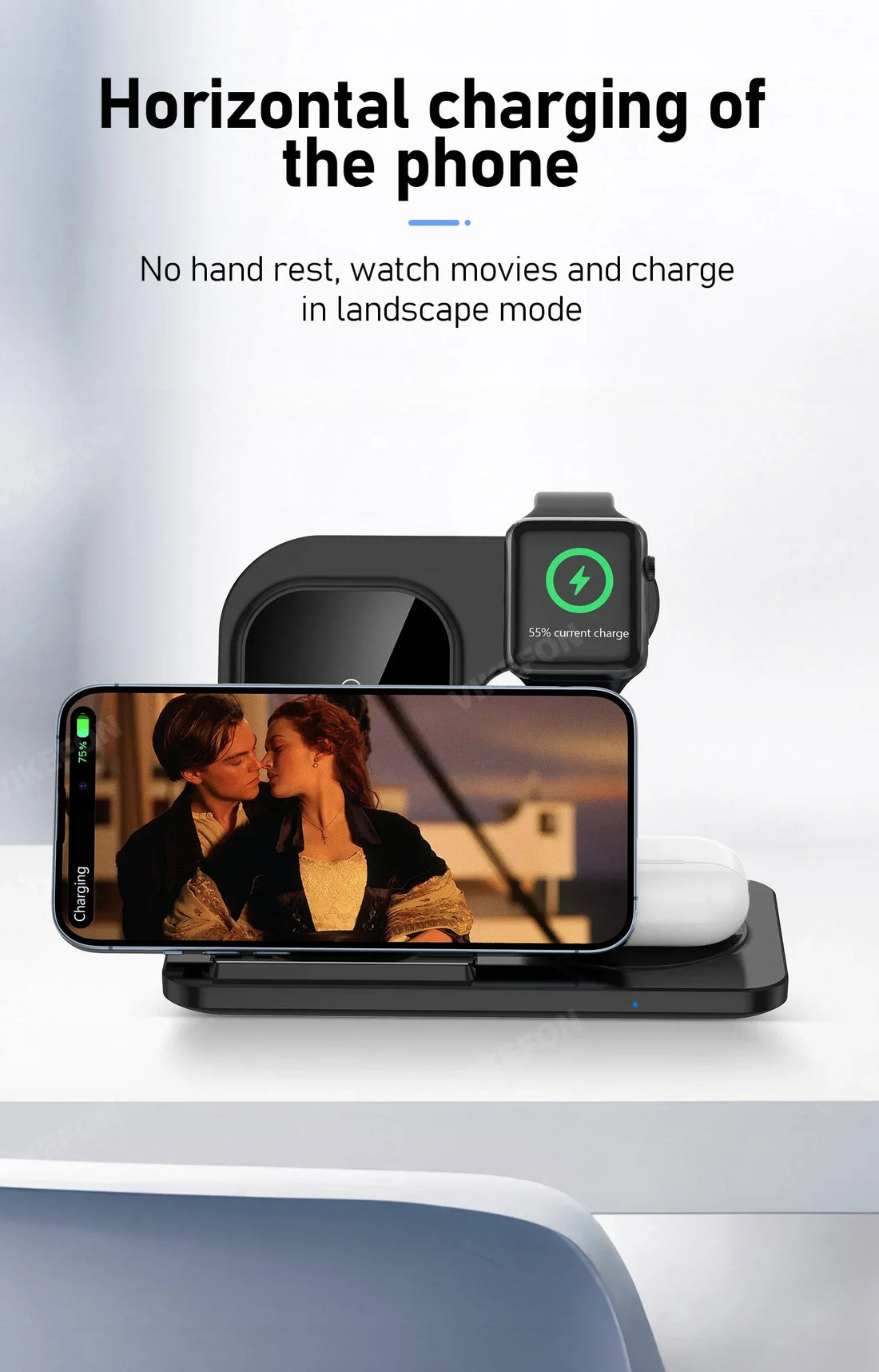 3-in-1 30W Fast Wireless Charging Station | Foldable Charger Stand for iPhone 15–11, Apple Watch Series 9–5, AirPods Pro