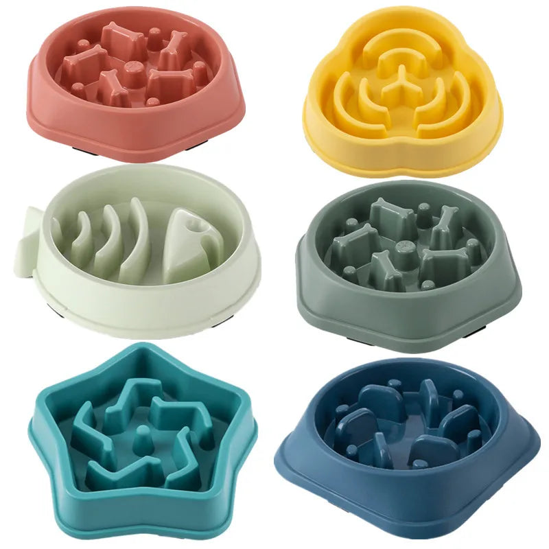 Pet Cat & Dog Slow Food Bowl – Anti-Choking, Non-Slip Silicone Feeder – Multiple Colors & Shapes