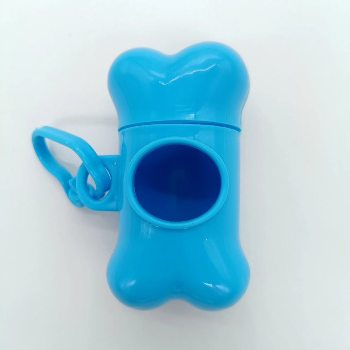 Bone-Shaped Dog Poop Bag Dispenser – Portable Waste Bag Holder with Clip for Leash or Belt – Includes 1 Roll of Biodegradable Bags – Available in Pink, Light Blue, Purple, Red, and Dark Blue