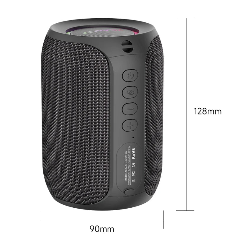 Zealot S32 Pro Bluetooth Speaker – Waterproof Portable Subwoofer with Deep Bass, RGB Lights, and 360° Stereo Sound