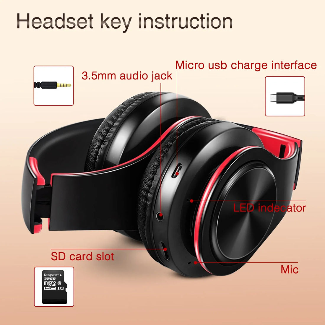 Bluetooth Over-Ear Headphones with Mic – Wireless, Soft Earmuffs, 20H Battery