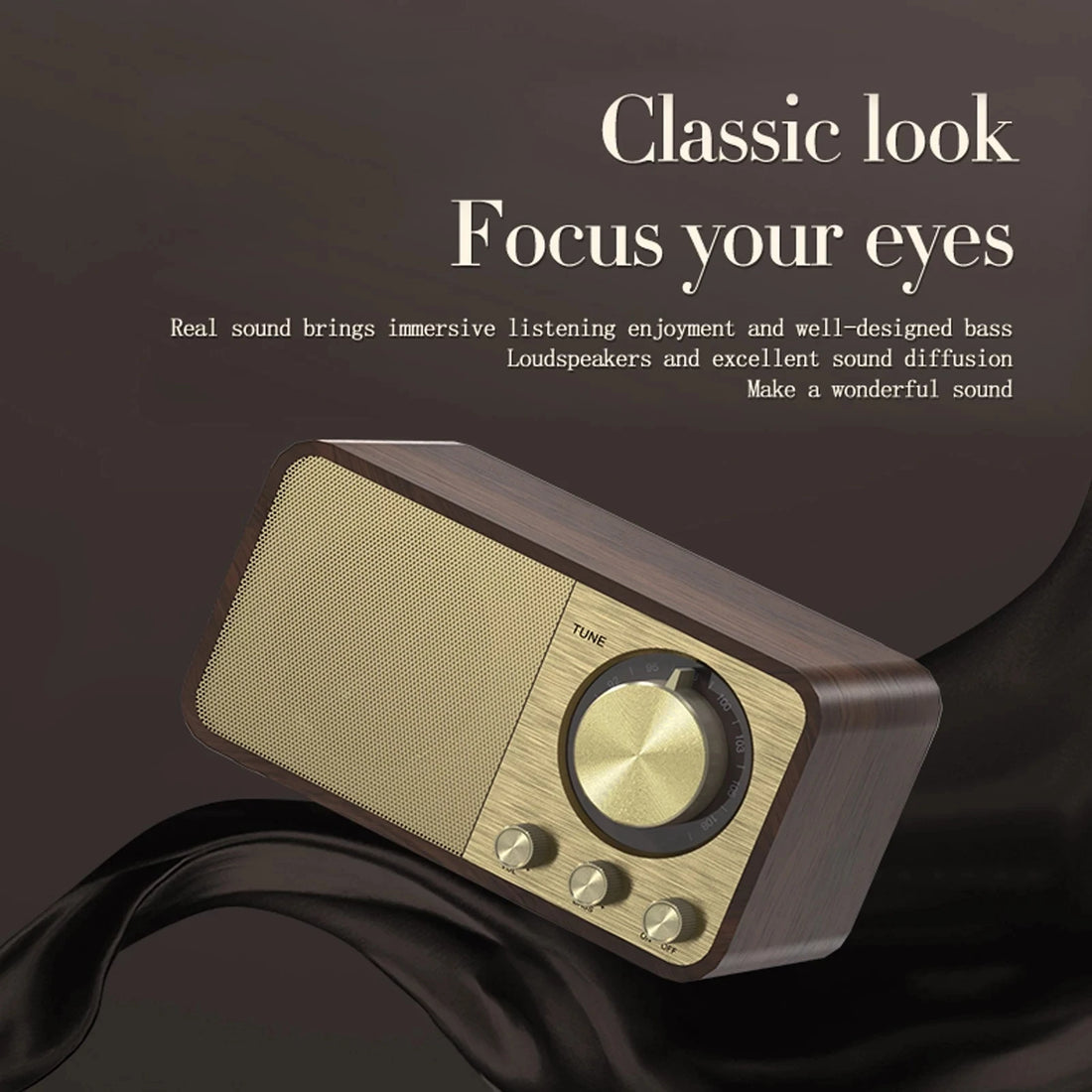 Nostalgic Bluetooth Speaker – Retro Wooden Design, Wireless Subwoofer, Bluetooth 5.0, FM Radio, Portable Audio