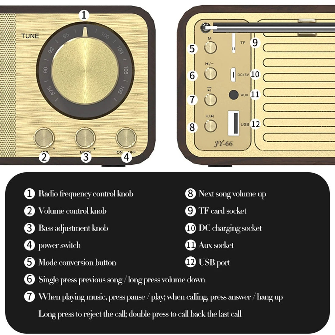Nostalgic Bluetooth Speaker – Retro Wooden Design, Wireless Subwoofer, Bluetooth 5.0, FM Radio, Portable Audio