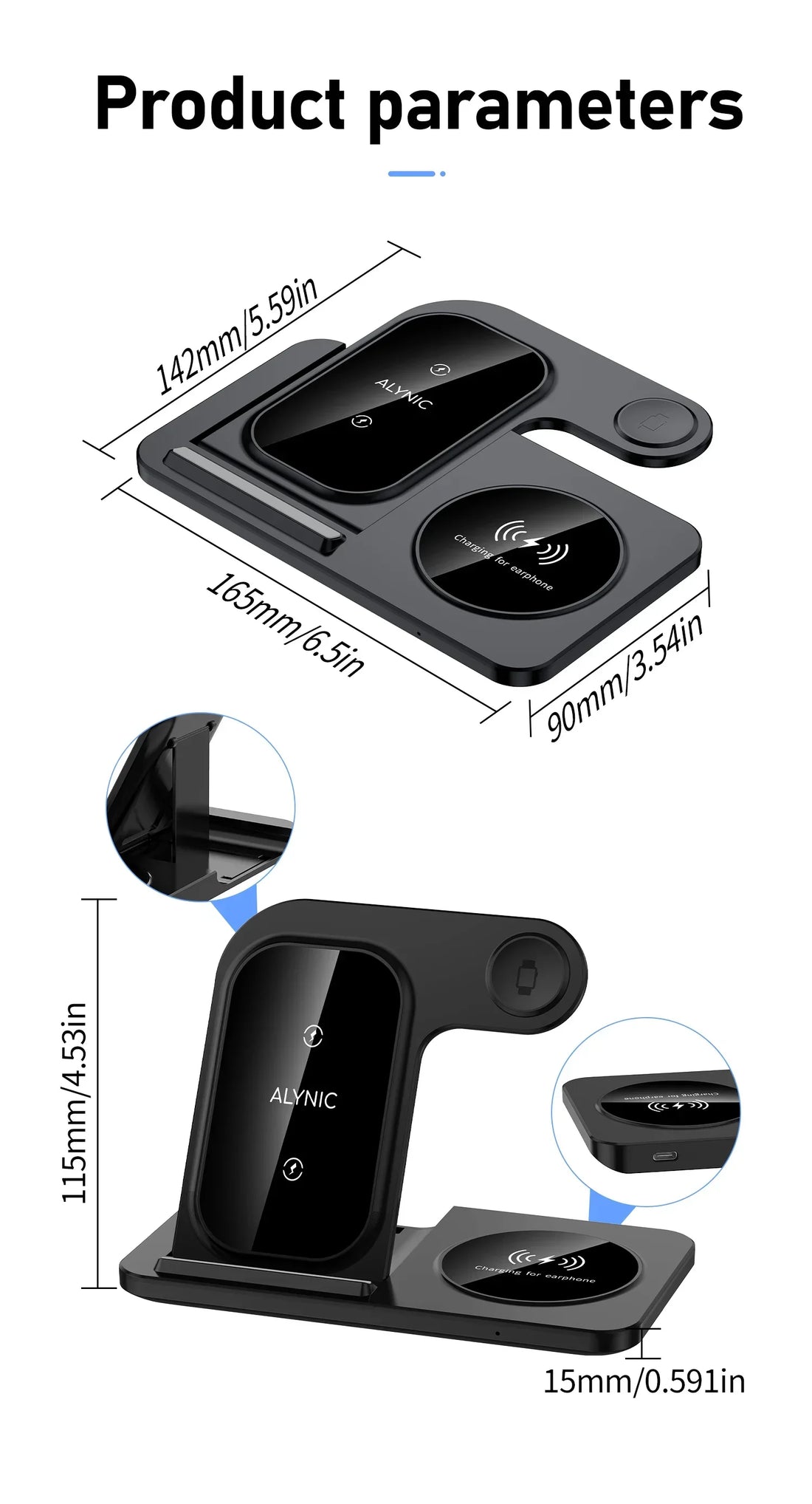 3-in-1 30W Fast Wireless Charging Station | Foldable Charger Stand for iPhone 15–11, Apple Watch Series 9–5, AirPods Pro