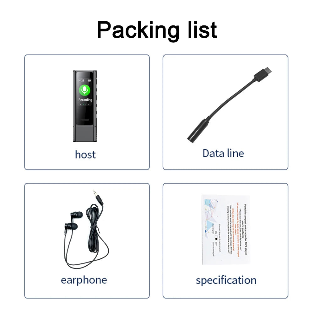 USB Flash Drive Voice Activated Recorder with Back Clip – MP3 Player, Noise Cancellation, Digital Audio Recorder