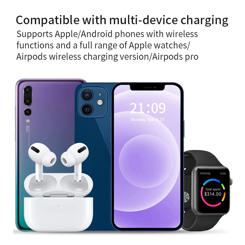 3-in-1 30W Fast Wireless Charging Station | Foldable Charger Stand for iPhone 15–11, Apple Watch Series 9–5, AirPods Pro