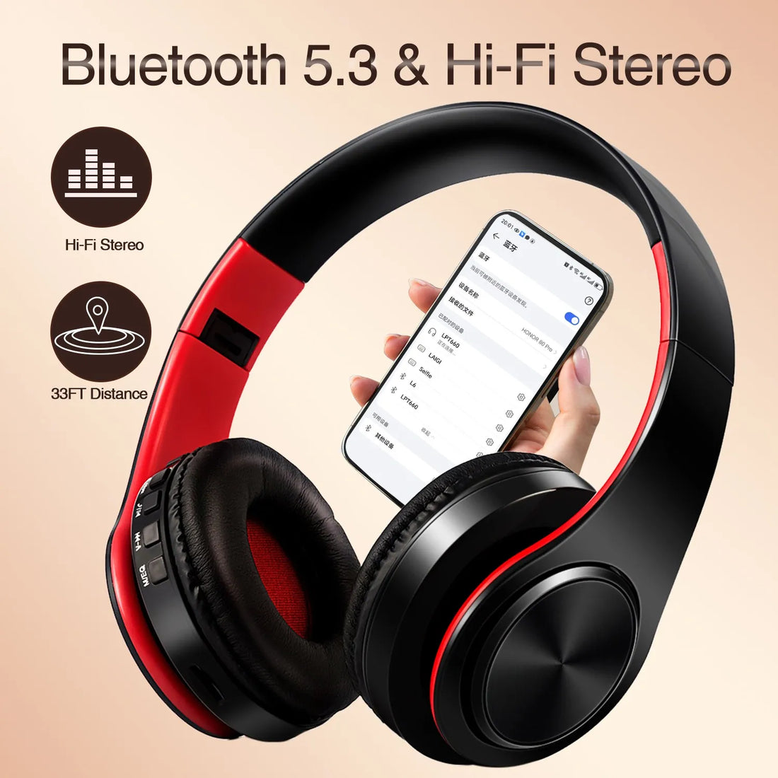 Bluetooth Over-Ear Headphones with Mic – Wireless, Soft Earmuffs, 20H Battery
