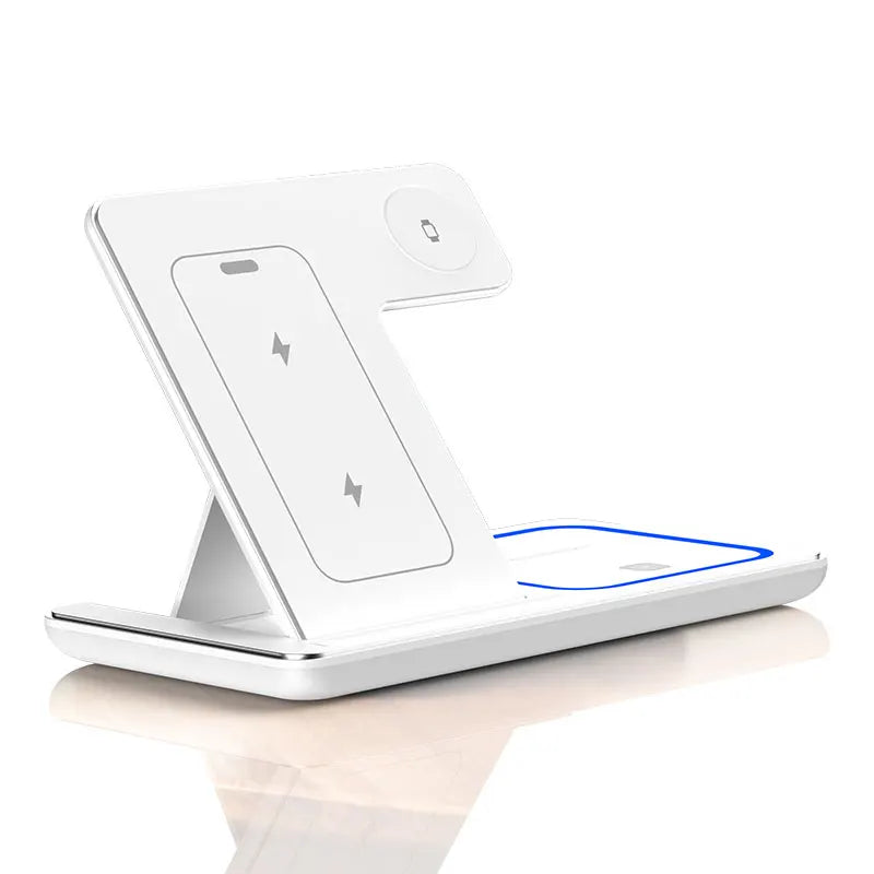 3-in-1 30W Fast Wireless Charging Station | Foldable Charger Stand for iPhone 15–11, Apple Watch Series 9–5, AirPods Pro
