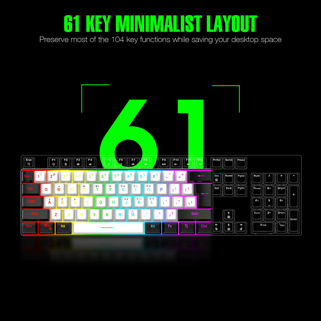 60% Wired Gaming Keyboard – RGB Backlit Ultra-Compact 61-Key Waterproof Mini Keyboard for PC/Mac Gamers