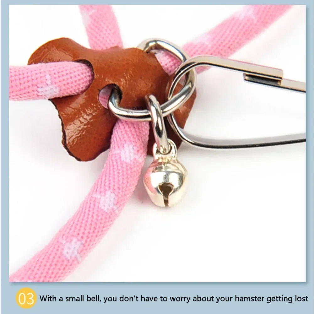 Adjustable Soft Harness & Bell Leash Set for Small Pets – Ideal for Hamsters, Mice, Ferrets, Rats, and Guinea Pigs