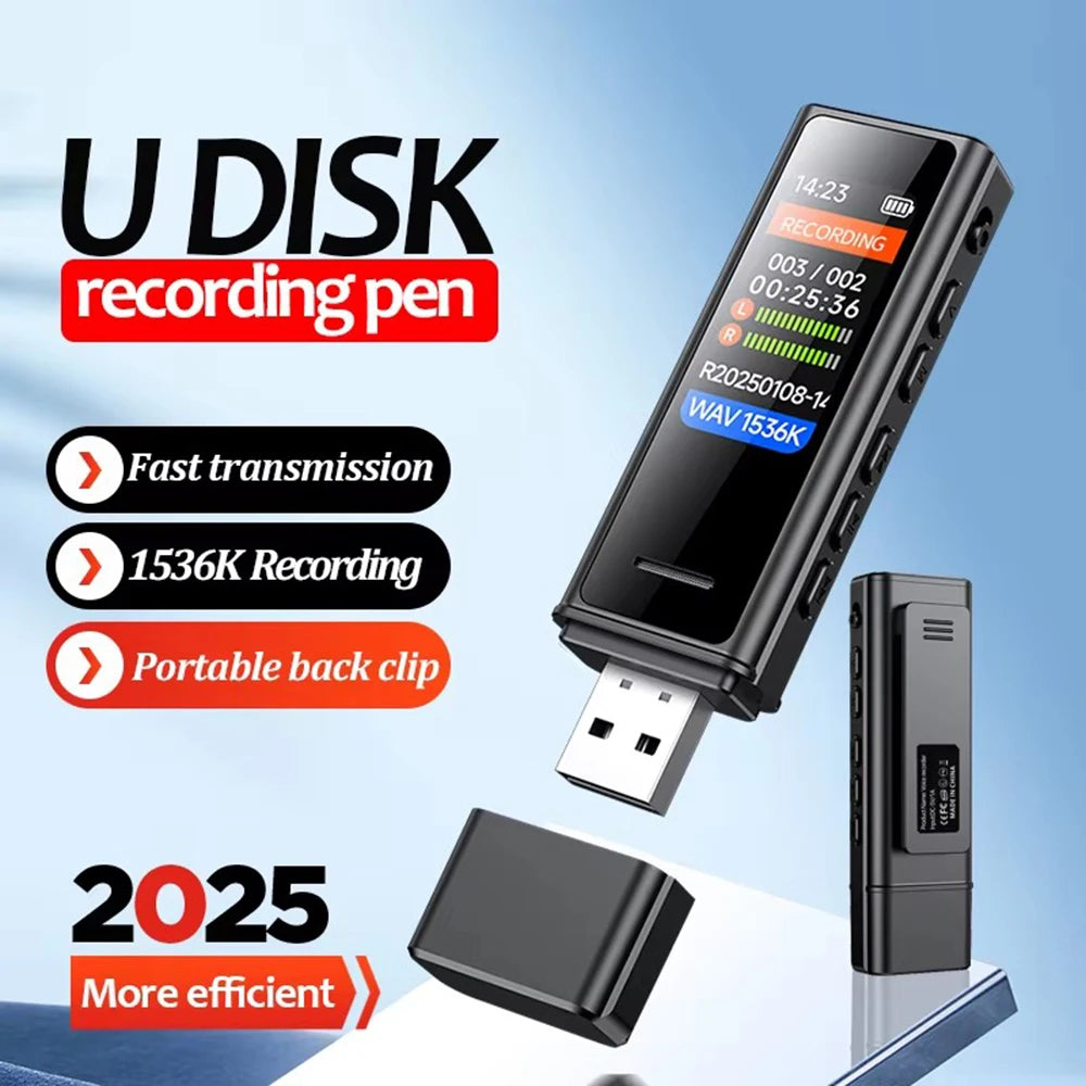 USB Flash Drive Voice Activated Recorder with Back Clip – MP3 Player, Noise Cancellation, Digital Audio Recorder