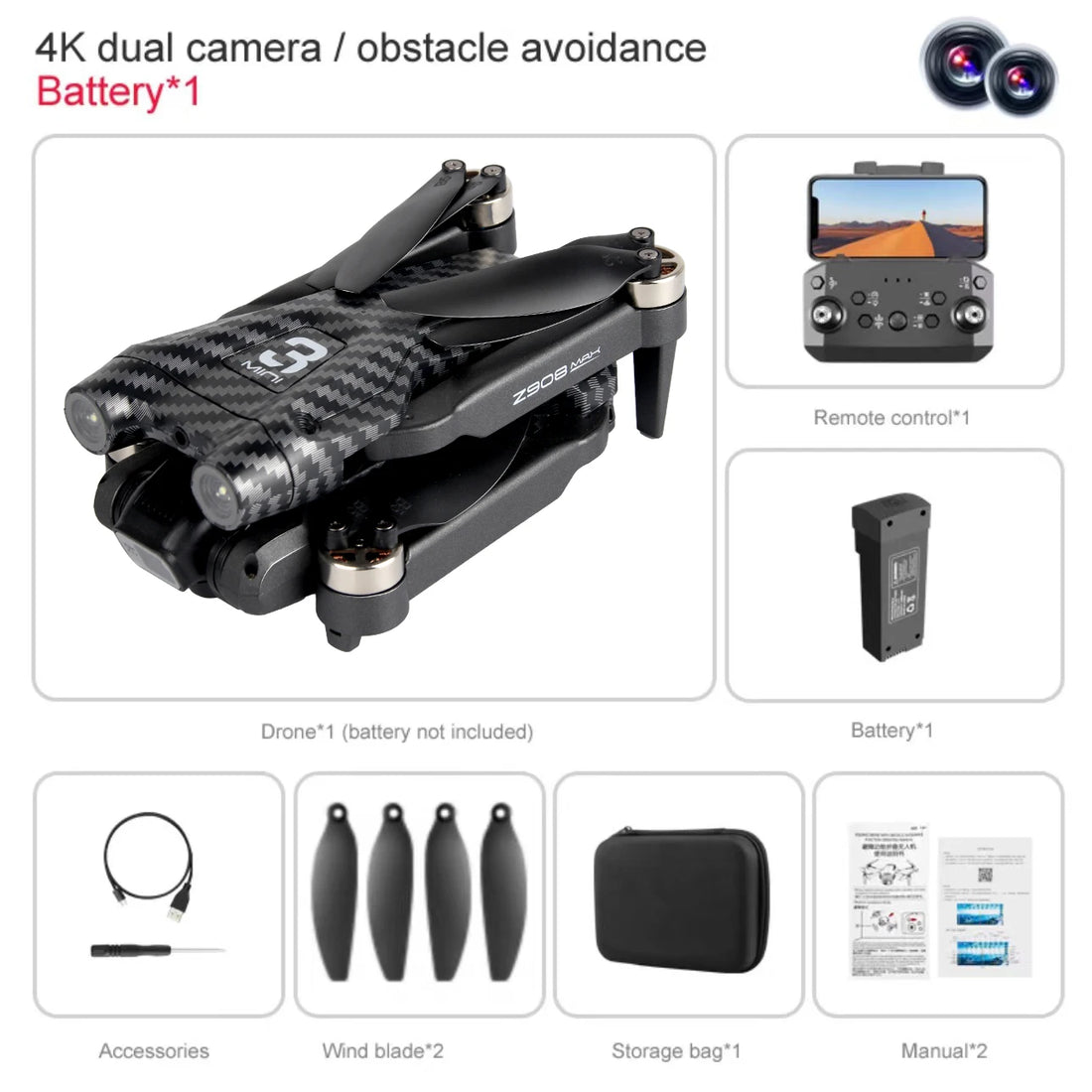 MINI Z908Pro Max Drone – 4K UHD Camera, Brushless Motor, WiFi FPV, Obstacle Avoidance, Folding RC Quadcopter for Beginners & Intermediates