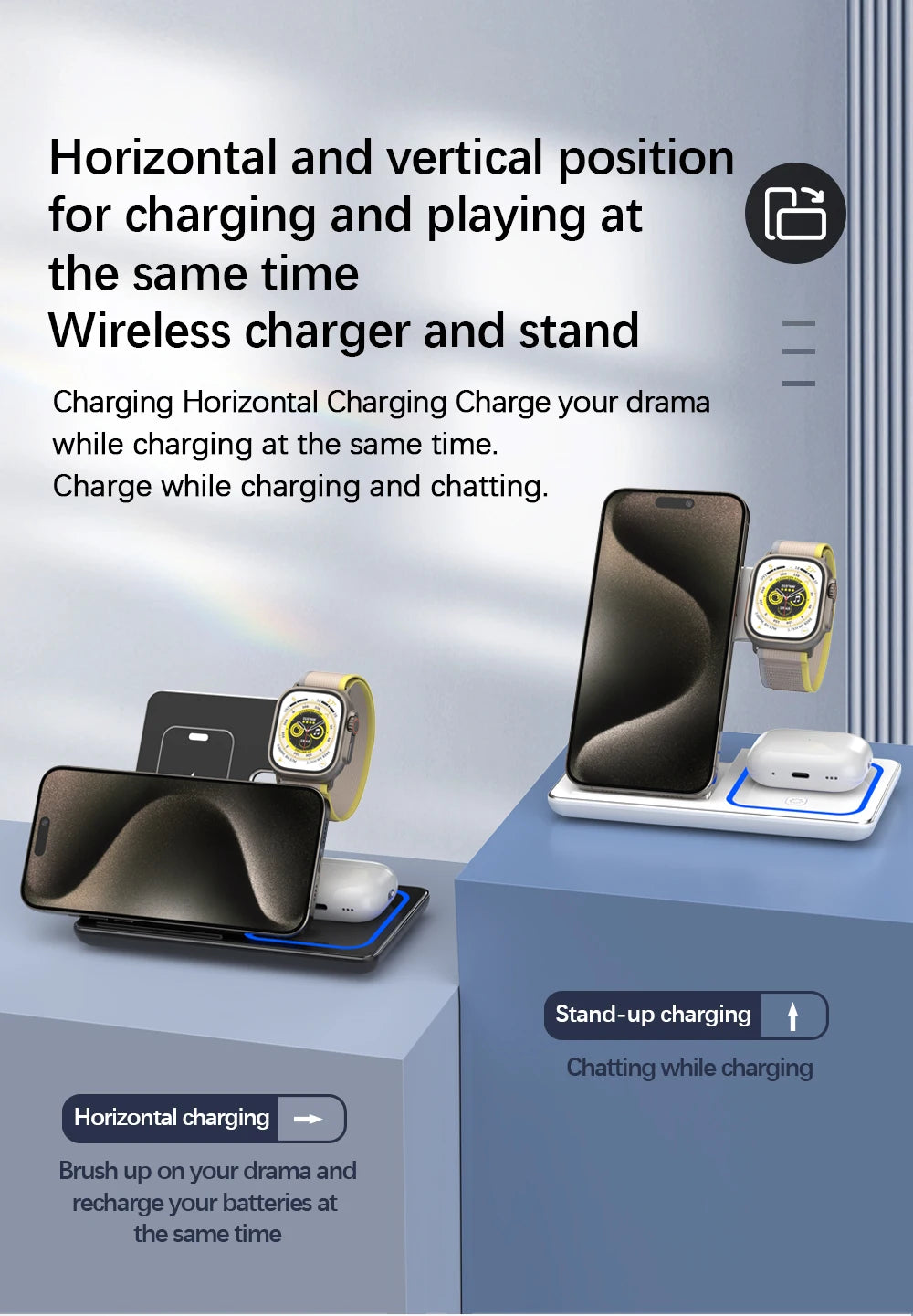 3-in-1 30W Fast Wireless Charging Station | Foldable Charger Stand for iPhone 15–11, Apple Watch Series 9–5, AirPods Pro