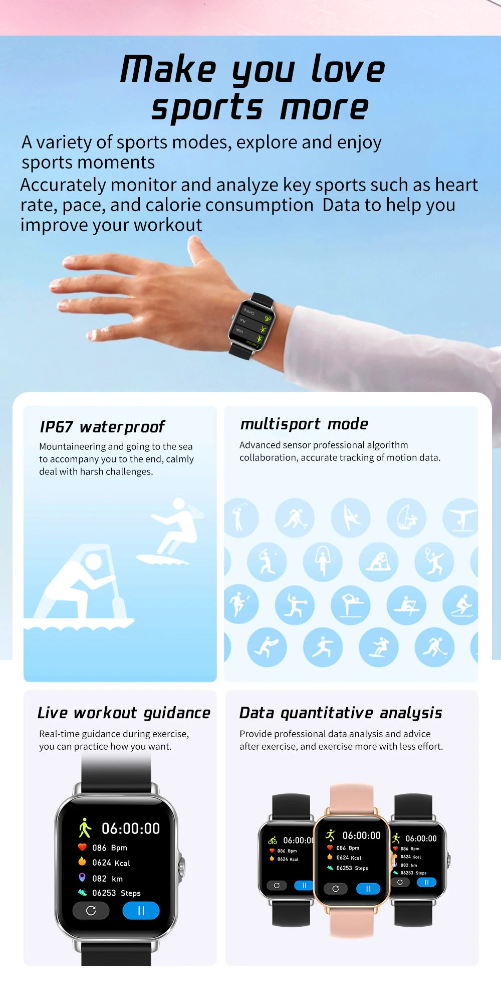 2022 Digital Smartwatch Sports Fitness Men's Women