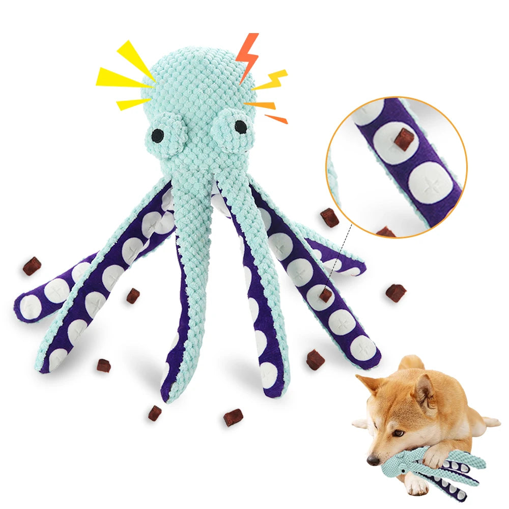 Pet Sniff Plush Toy with Squeaky Sound – Octopus & Shell Puzzle Chew Toy for Dogs & Cats – Teeth Cleaning Interactive Pet Toy