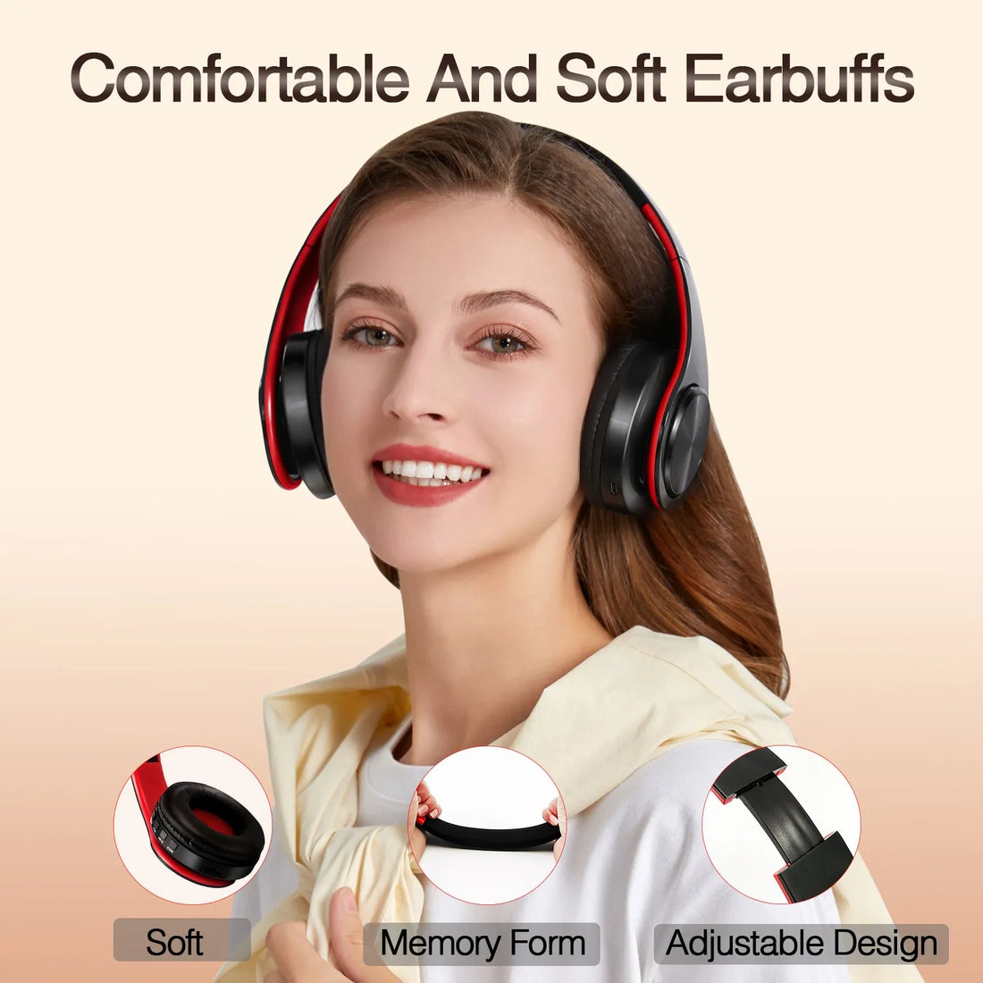 Bluetooth Over-Ear Headphones with Mic – Wireless, Soft Earmuffs, 20H Battery