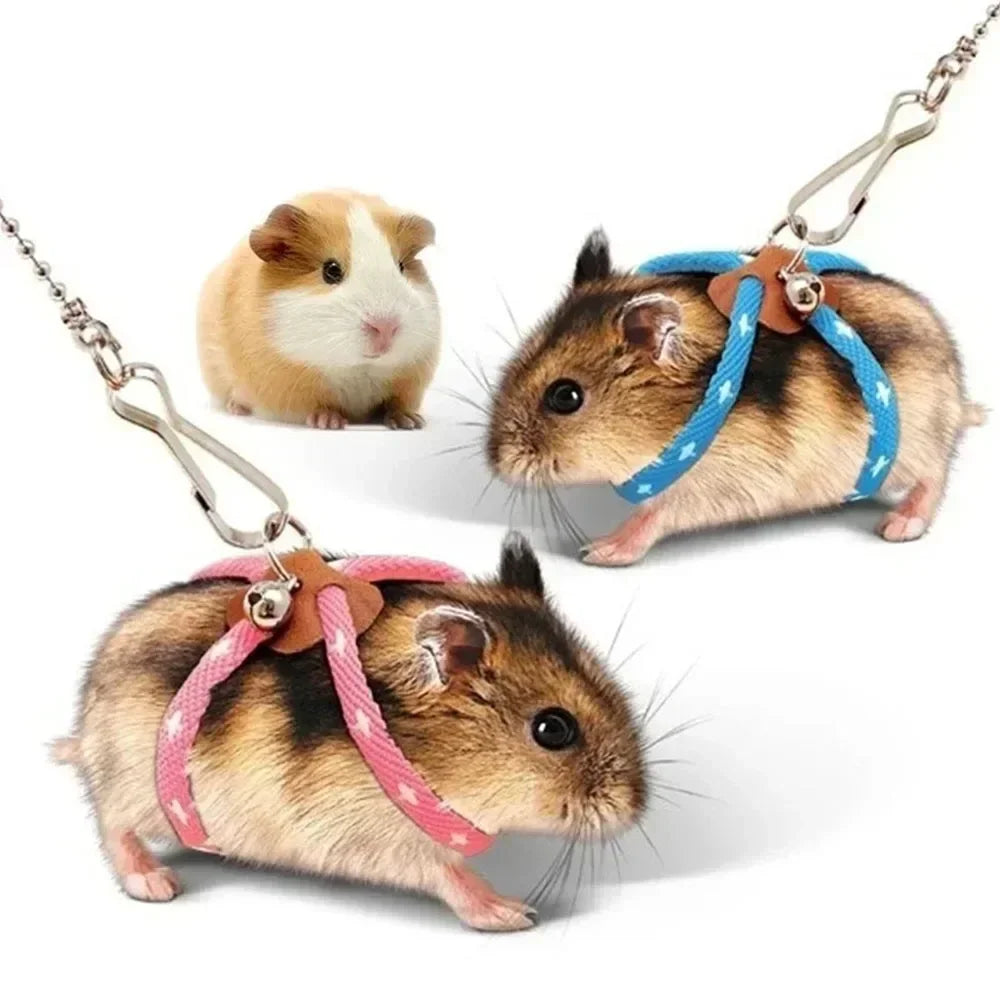 Adjustable Soft Harness & Bell Leash Set for Small Pets – Ideal for Hamsters, Mice, Ferrets, Rats, and Guinea Pigs