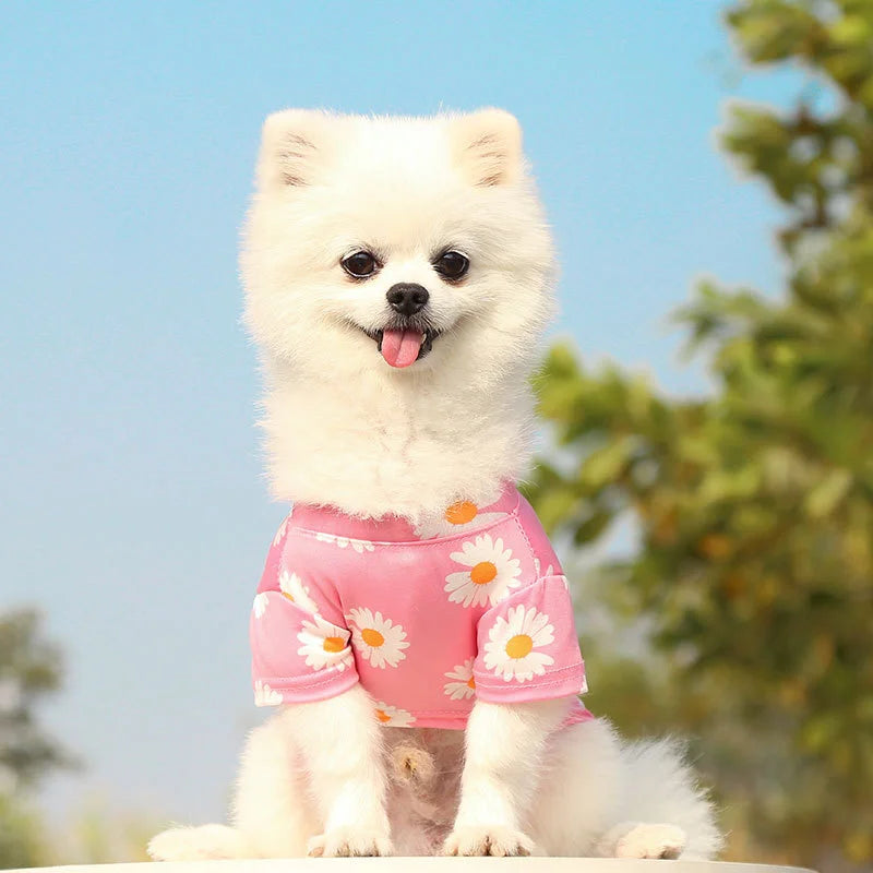 Pet Puppy T-Shirt Vest – Spring & Summer Printed Short Sleeve Clothes for Small & Medium Dogs – Lightweight Travel Pet Clothes